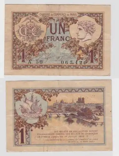 Frankreich 1 Franc Banknote Chambre de Commerce de Paris 1922 (141721)