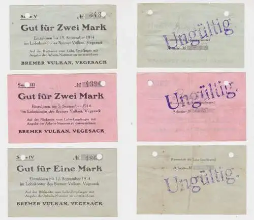 1 - 2 Mark Banknote Großnotgeld Bremer Vulkan, Vegesack Serie III - V (137425)