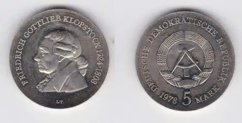DDR Gedenk Münze 5 Mark Friedrich Gottlieb Klopstock 1988 Stempelglanz (137100)