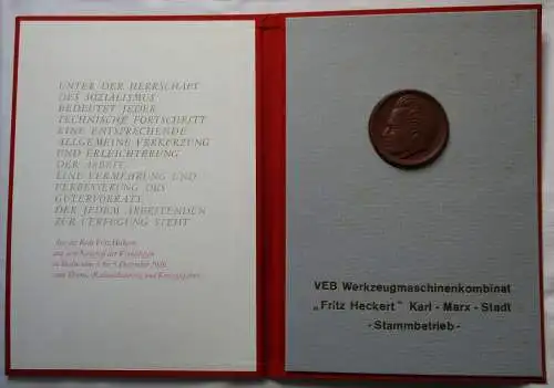 DDR Medaille VEB Werkzeugmaschinenkombinat Fritz Heckert Karl Marx Stadt /127246