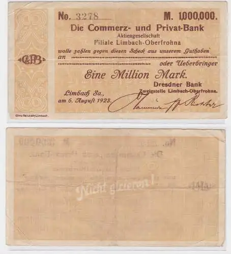 1 Million Mark Banknote Commerz & Privatbank Limbach 6.8.1923 (121557)