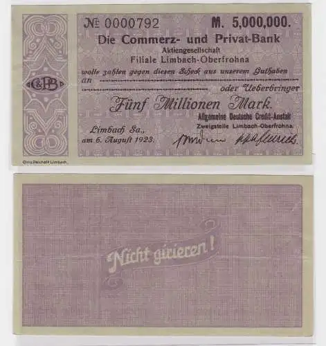5 Millionen Mark Banknote Commerz & Privatbank Limbach 6.8.1923 (121461)