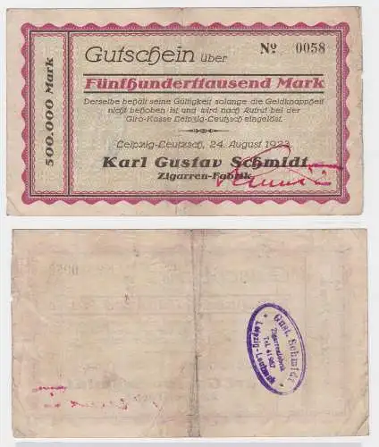 500000 Mark Banknote Leipzig Leutzsch Zigarrenfabrik Karl Gustav Schmidt(121920)