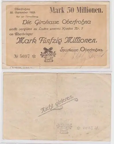 50 Millionen Mark Banknote Girokasse Oberfrohna 20.9.1923 (121632)