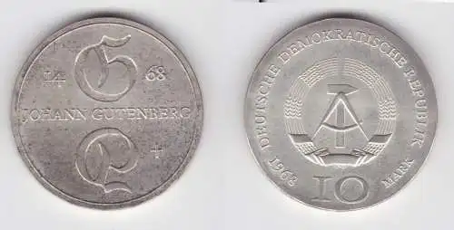 DDR Gedenk Silber Münze 10 Mark Johann Gutenberg 1968 Stempelglanz (136597)