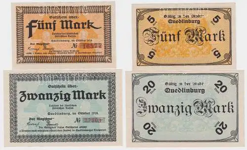 5 und 20 Mark Banknoten Notgeld Stadt Quedlinburg 1918 (120306)
