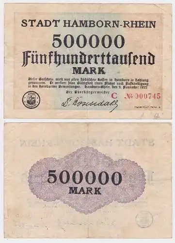 500000 Mark Banknote Inflation Stadt Hamborn Rhein 2.11.1923 (119372)