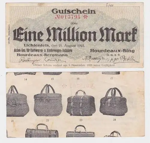 1 Million Mark Banknote Inflation Lichtenfels Kinderwagen Industrie 1923(100698)