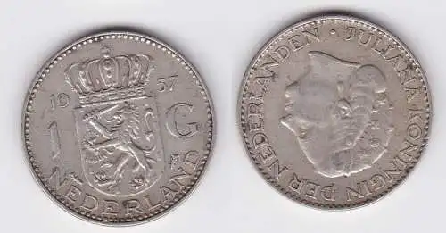 1 Gulden Silber Münze Niederlande 1957 (122335)