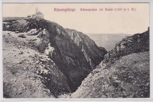 46459 Ak Riesengebirge Schneegruben mit Baude (1490 m.ü.M.) 1908