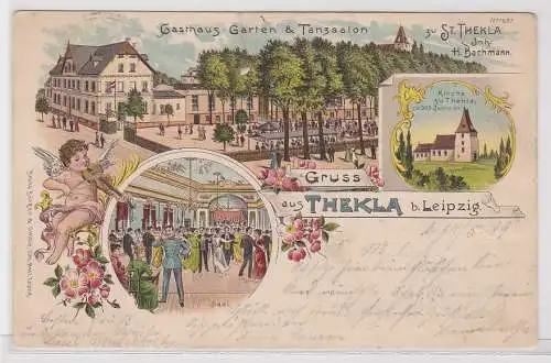 23408 Ak Lithographie Gruß aus Thekla bei Leipzig Gasthaus 1899