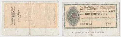 200 Lire Banknote Italien Italia la Banca del Salento 1.4.1977 (156161)