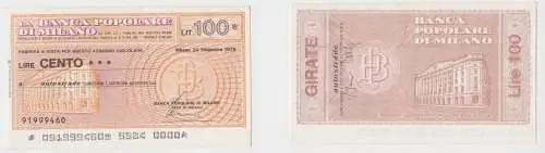 100 Lire Banknote Italien Italia Banca Popolare di Milano 20.12.1976 (153042)