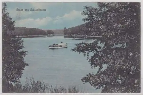 75903 AK Gruss aus der Neuen Fischerhütte am Schlachtensee Inh. A. Müller 1913