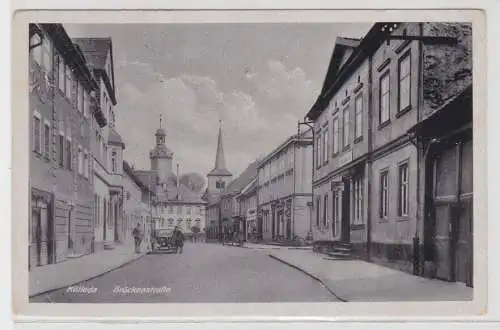 67424 Ak Kölleda Brückenstraße mit Auto und Geschäften 1945