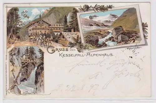 74442 Ak Lithographie Gruss vom Kesselfall-Alpenhaus Österreich Salzburg 1897