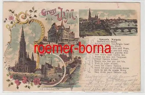 53739 Ak Lithographie Gruß aus Ulm Dom, Rathaus, Saalbau usw. 1898