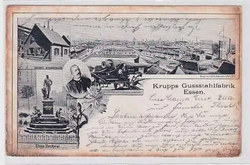 73382 Reklame AK Krupps Gussstahlfabrik Essen - Krupp Denkmal & Stammhaus 1900