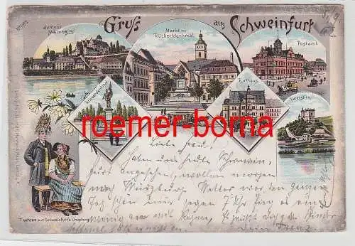 73075 Ak Lithografie Gruss aus Schweinfurt Markt, Schloss, Post usw. um 1900