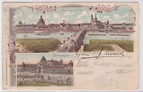 89494 Lithografie AK Gruss aus Dresden - Totalansicht der Altstadt 1901