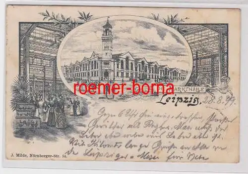 87464 Ak Lithographie Leipzig die Markthalle 1899