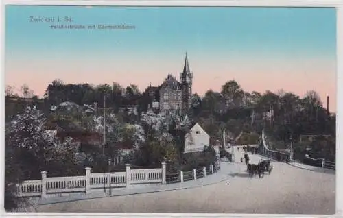 61563 Ak Zwickau in Sachsen Paradiesbrücke mit Ebertschlößchen um 1910