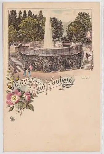 89986 Künstler Ak Gruss aus Bad Nauheim - Blick auf den Sprudelhof um 1900