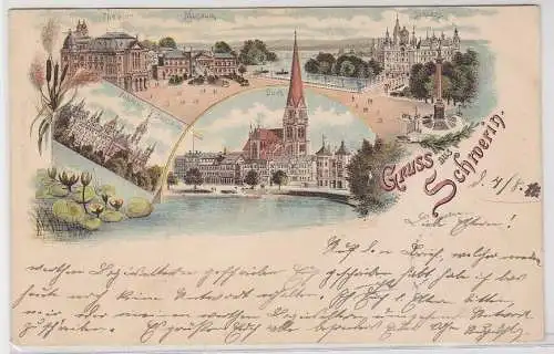 71766 Ak Gruß aus Schwerin, Theater, Museum, Schloss, Dom, Seeseite, 1900