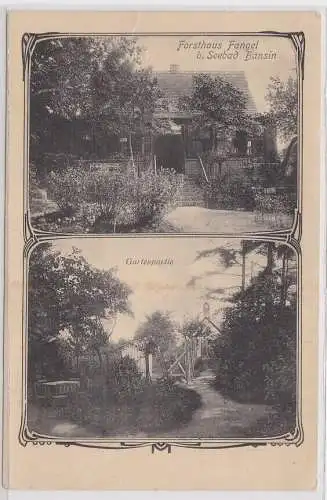 37122 Ak Forsthaus Fangel b. Seebad Bansin, Gartenpartie und Gebäudeansicht 1918