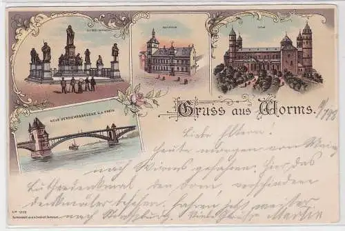 63344 Lithographie Ak Gruss aus Worms - Luther-Denkmal, Rathaus, Dom 1898