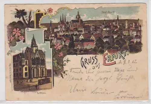 20154 Lithographie Ak Gruss aus Erfurt - Totalansicht und Rathaus 1902