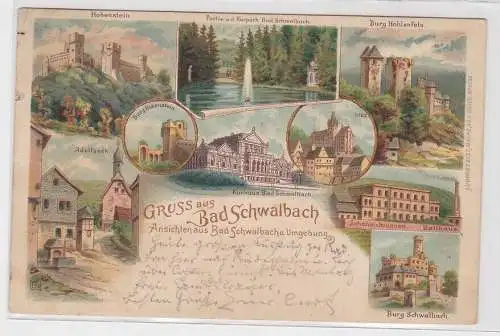 54799 Lithographie Ak Gruss aus Bad Schwalbach - Hohenstein, Burg Hohlenfels usw
