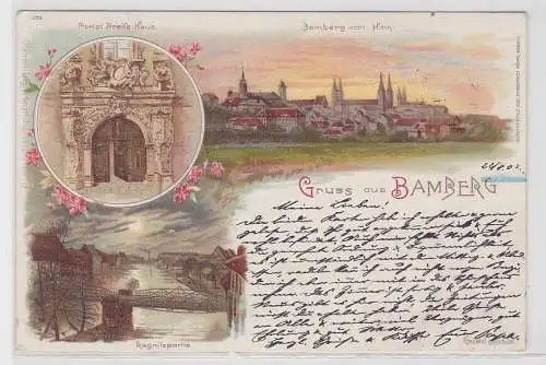 34312 Lithographie Ak Gruss aus Bamberg - Blick vom Hain, Regnitzpartie 1903