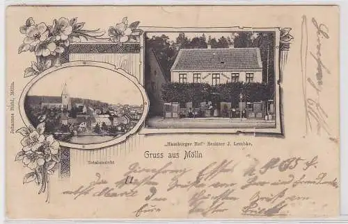 63185 AK Gruss aus Mölln - "Hamburger Hof" Besitzer J. Lembke, Totalansicht 1909