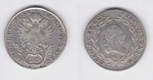 20 Kreuzer Silber Münze Österreich Haus Habsburg 1804 C Prag vz+ (155370)