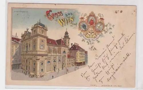 908412 Lithographie Ak Gruss aus Wien - Blick auf Schottenkirche 1898