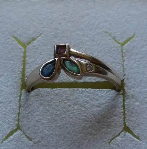 hochwertiger 333er Gold Ring mit Saphir Rubin Smaragd + Diamant (112364)