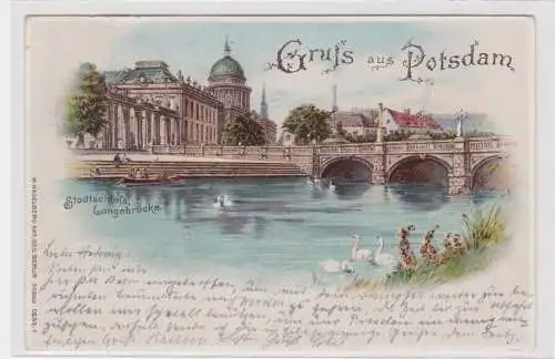 908407 Lithographie Ak Gruss aus Potsdam - Stadtschloss Langebrücke 1900