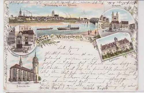 908173 Lithographie Ak Gruss aus Wittenberg - Markt, Lutherhaus, usw. 1896