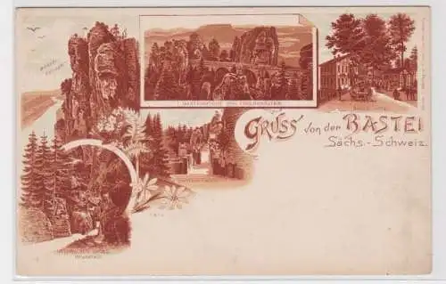 907306 Lithographie Ak Gruss von der Bastei sächs.-Schweiz um 1900