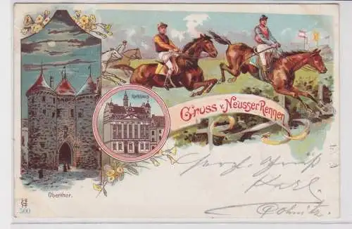 903963 Lithographie Ak Gruss vom Neusser Rennen - Neuss Rathaus u. Oberthor 1902