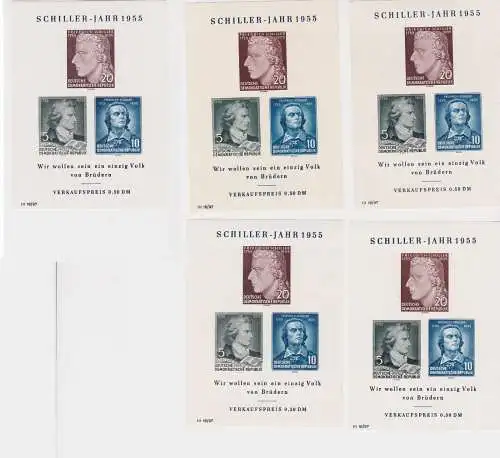 5 x DDR Briefmarken Block 12 (Schiller-Jahr 1955) postfrisch ** (158342)