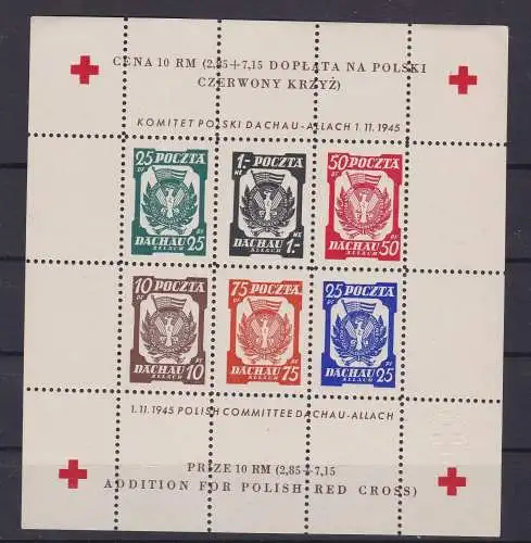 POLEN POLSKA Block 1945 Sonderblatt Rotes Kreuz Dachau-Allach (155730)