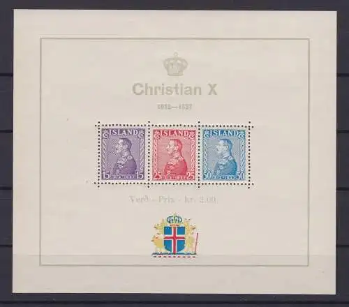 Island 1937 25 Jahre Regentschaft von König Christian X. Mi. Block 1 *  (149444)