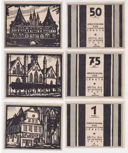 3 Banknoten Notgeld Lübeck Vereinigung zur Kunstpflege o.D. (1922) (159305)