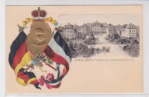 903657 Fahnen Präge Ak Lithographie Arolsen fürstliches Residenzschloss um 1900