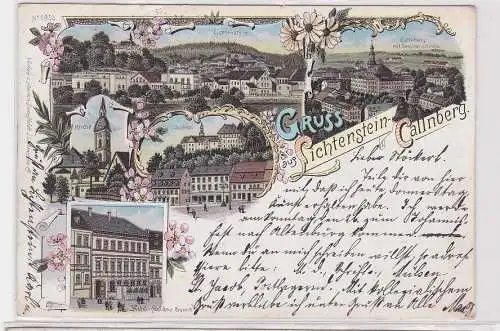 69482 Ak Lithographie Gruß aus Lichtenstein Callnberg Hotel "Goldne Sonne" 1898