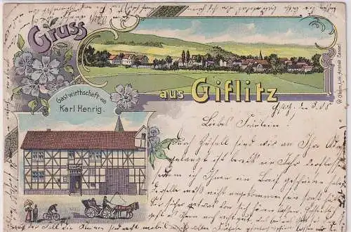 61896 Ak Lithographie Gruß aus Giflitz in Hessen Gastwirtschaft 1908
