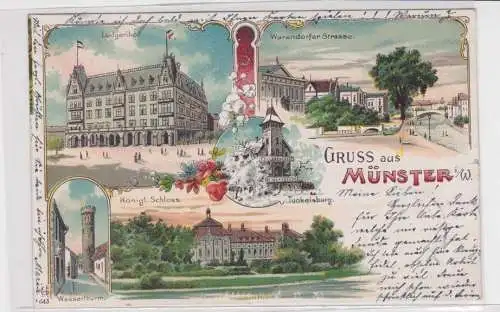 90298 Ak Lithographie Gruß aus Münster in Westfalen Ludgerihof usw. 1900
