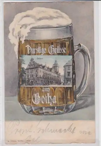 93245 Bier Humor Ak Durstige Grüße aus Gotha Rathaus 1905